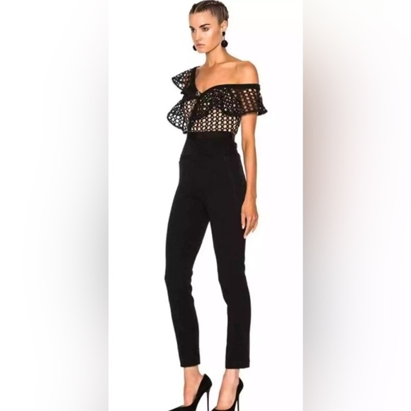 Self-Portrait Lace Frill Jumpsuit Black Size 2 - Picture 2 of 12